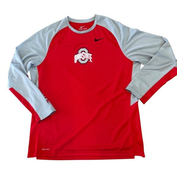 Nike Ohio State Buckeyes Red & Gray Dri-Fit Long Sleeve Shirt XXL Football - Picture 1 of 10